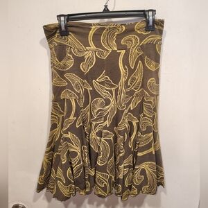 Effie's Heart Brown Leaf Print Pima Cotton Fit & Flare Skirt Sz M Casual Y2K
